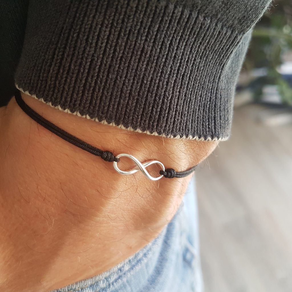 J.Endéar Bracelet Infini Amour Corde Bracelet Cadeau pour Fille Femmes 22cm Réglable Tressé À La Main Noir
