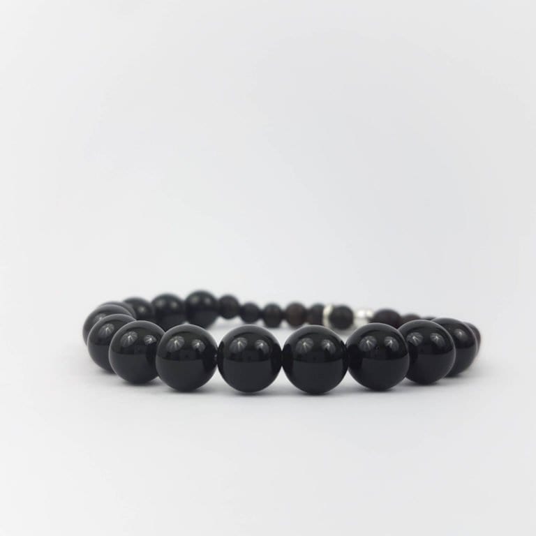 Bracelet En Onyx Noir Pour Homme - France Minéraux - Pierre Naturelle - Ref. F01-623