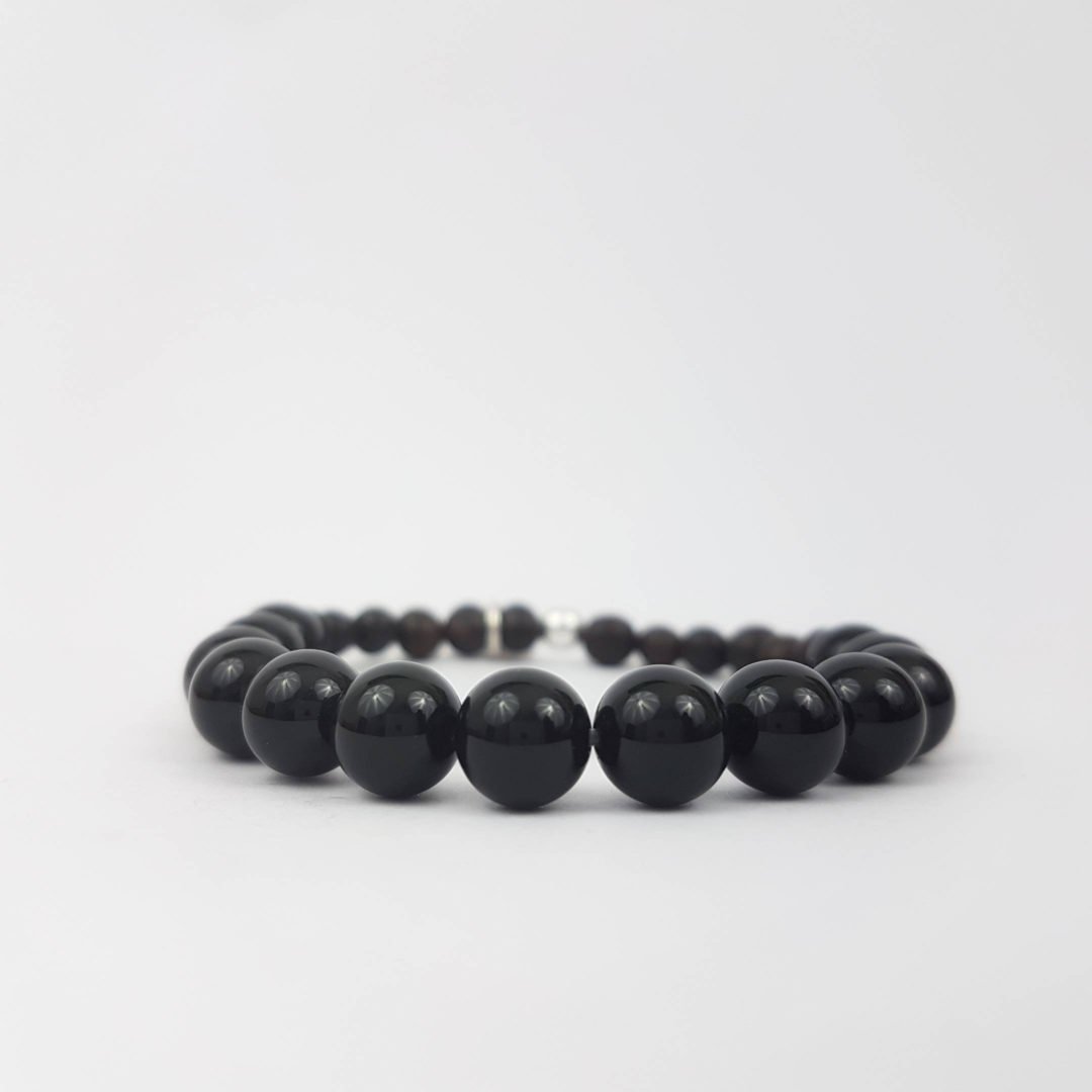 Bracelet En Onyx Noir Pour Homme - Réf. F01-623, Marque France Minéraux, Neuf Avec étiquettes