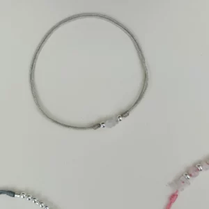 Bracelet cordon cristal de roche, chips de quartz clair et argent 925