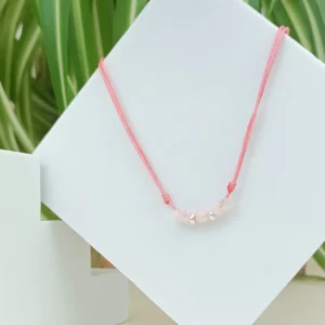 Collier cordon quartz rose et cristal de roche, argent 925