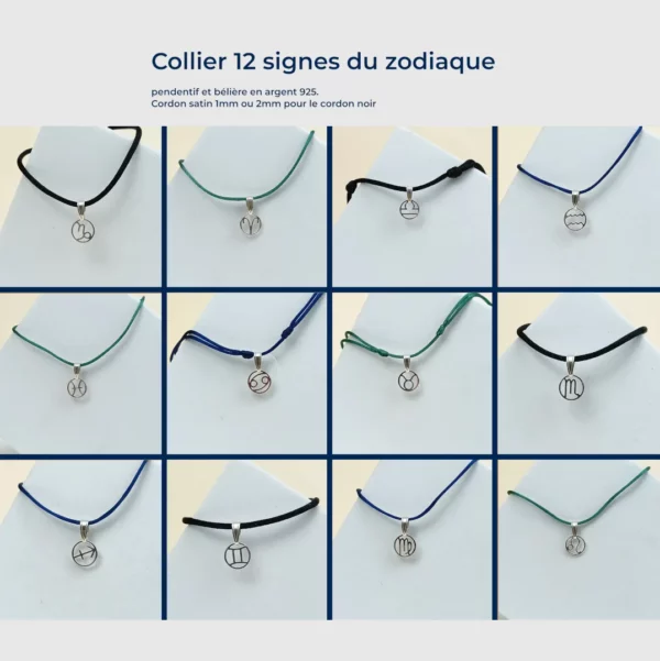 Collier signe du zodiaque avec bélière – les 12 signes du zodiaque disponibles